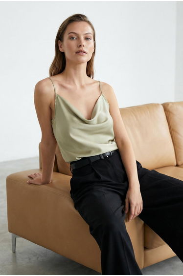 Mint Weave Collar Satin Blouse