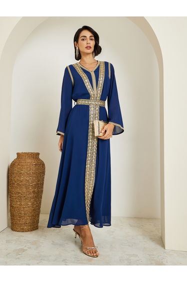 Women Chiffon Jalabiya with Lace Trims