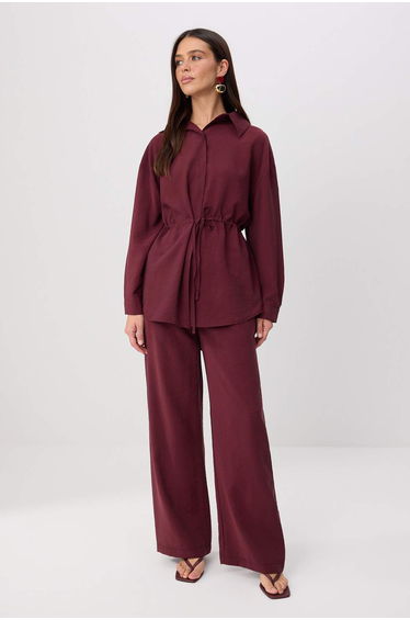 Burgundy Regular Finike Plain Woven Under&Over Hijab Set - Top and Bottom Set