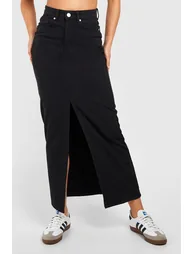 Tall Denim Split Front Maxi Skirt - black - 3