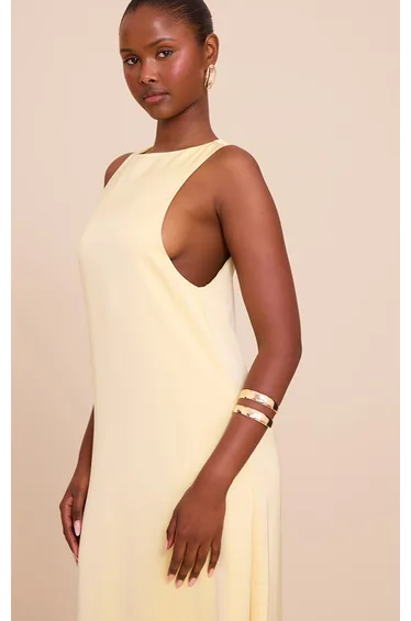 Lemon Satin Boat Neck Sleeveless Maxi Dress