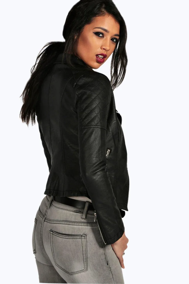 جاكيت بايكر جلد صناعي - أسود - 1