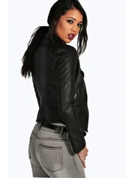جاكيت بايكر جلد صناعي - أسود - 1