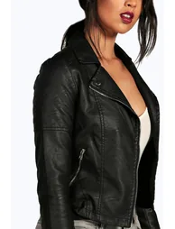 جاكيت بايكر جلد صناعي - أسود - 3