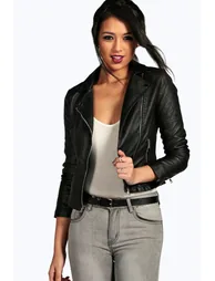 جاكيت بايكر جلد صناعي - أسود