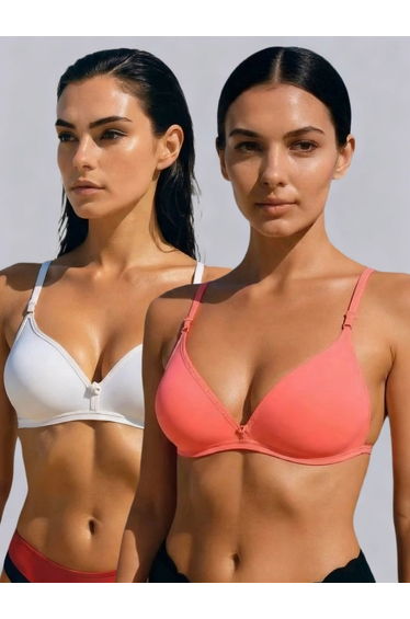 Pack of 2 - Non-Padded Non Wired Cotton Blend T-Shirt Bra