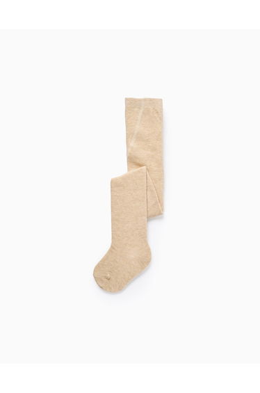 Flexible Cotton Tights for Baby Girls, Beige