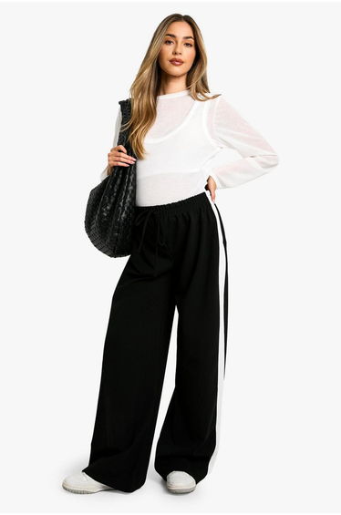 Maternity Contrast Side Stripe Wide Leg Trousers - black