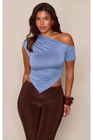 Shape Powder Blue Soft Touch Asymmetrical Neck Short Sleeve Top product thumbnail 2