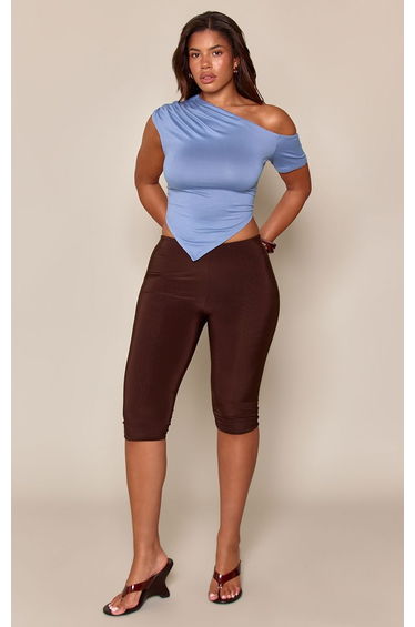 Shape Powder Blue Soft Touch Asymmetrical Neck Short Sleeve Top