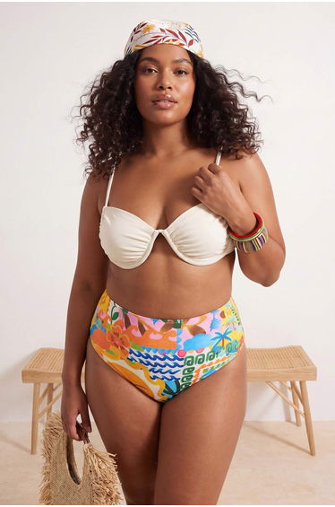 Tropical Patterned High Waist Plus Size Bikini Bottom