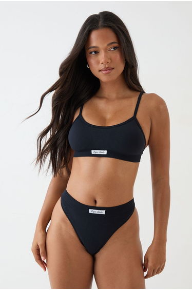 DSGN Studio Seamless Scoop Neck Bralette And Thong Lingerie Set - black