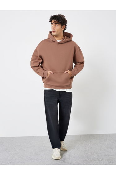 Men Brown Athleisure Oversized Fleece Hoodie