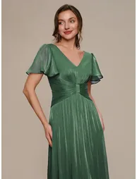 Ruffled Sea-island Ruffle Sleeve Midi Wedding Guest Dress - 4