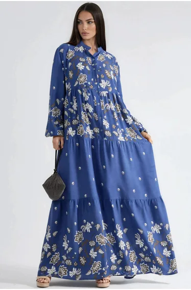 Patterned V-Neck Maxi Dress