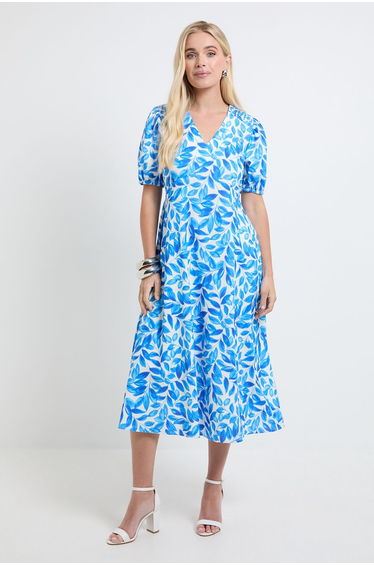 Petite Floral Ruched Midi Dress