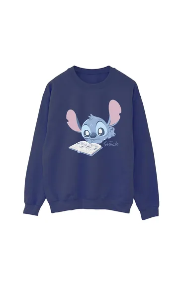 Lilo & Stitch Womens/Ladies Reading Lying Down Sweatshirt - Navy Blue