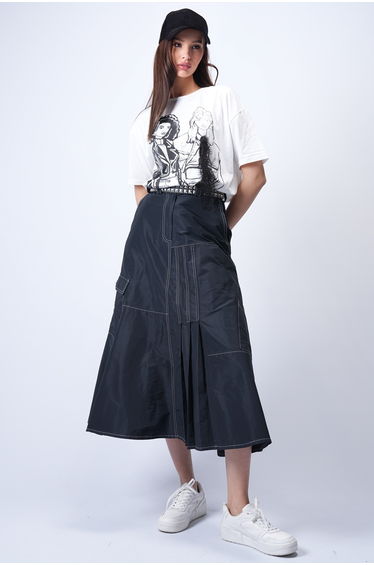 Women's White Crew Neck T-Shirt with Foil Printed Accessory Detail on the Front
