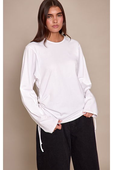 White Cotton Ruched Side Detail Slouchy Top