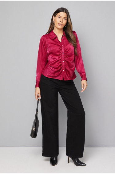 Hammered Satin Ruched Shirt