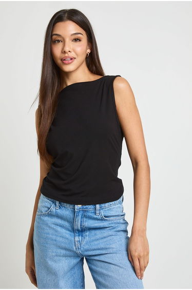 Super Soft Rib Twist Low Back Vest - black