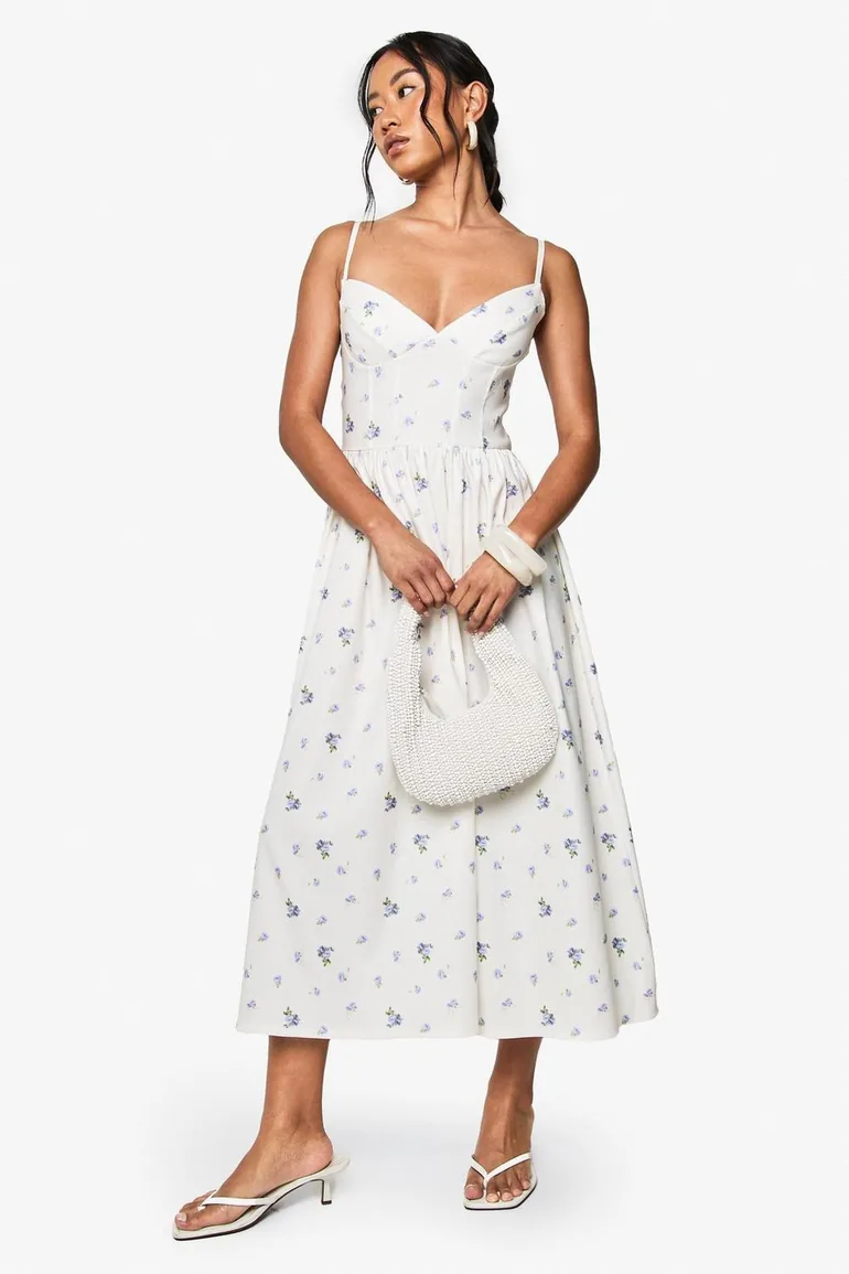 Ditsy Floral Bengaline Volume Milkmaid Dress