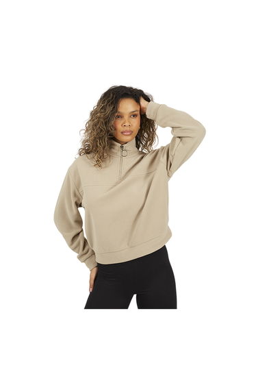 Brave Soul Womens/Ladies Polar Fleece Half Zip Sweatshirt - Stone