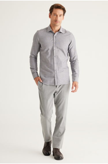 Light Gray Slim Fit Slim Fit Tie Waist Stretchy Trousers