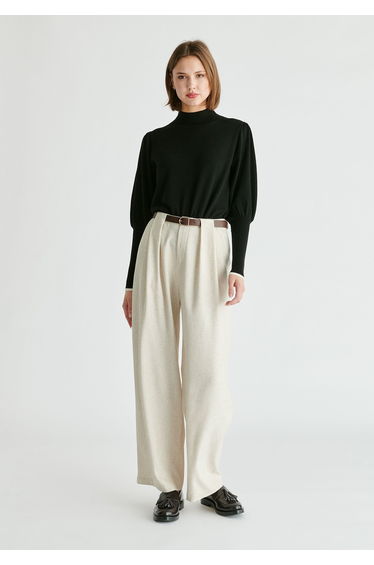 Belted Wide Leg Trousers with Box Pleats