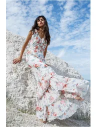 Goddiva Floral Printed Chiffon Ruffle Maxi - 4