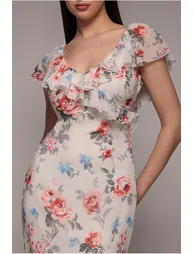 Goddiva Floral Printed Chiffon Ruffle Maxi - 1