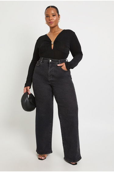 Plus Gold Trim Keyhole Bodysuit - black