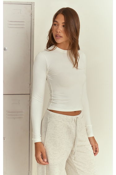 White Melange Soft Cotton Long Sleeve Top