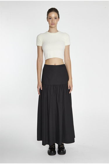 Black Dropped Waist Maxi-Skirt
