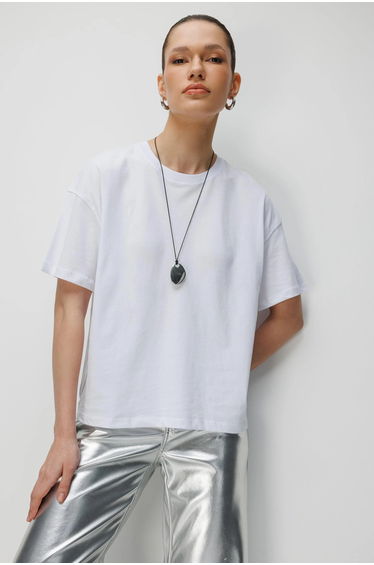 MIXRAY Oversized Crew Neck Plain T-Shirt with Slit
