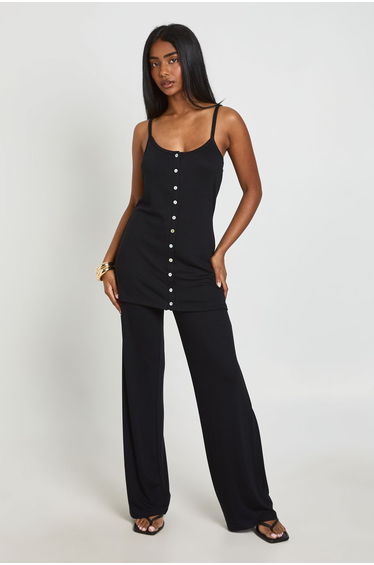 Straight Leg Rib Trouser - black