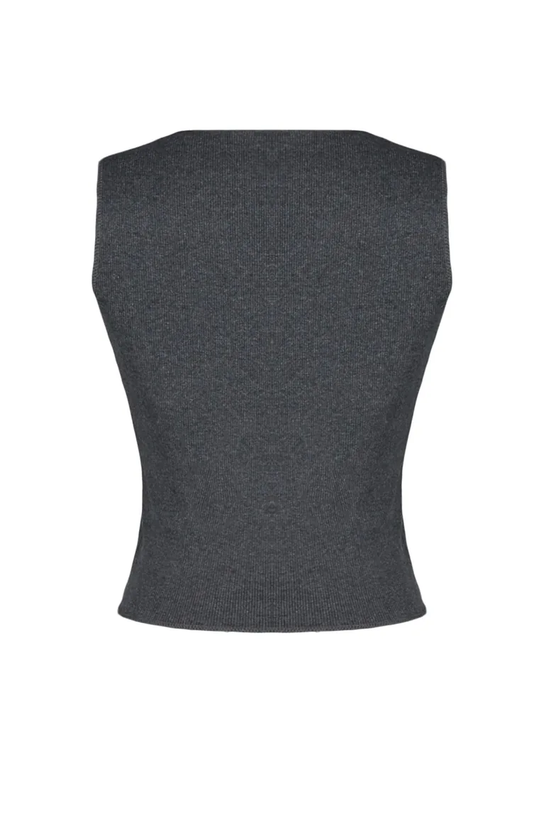Anthracite Fitted/Sticky Collar Detail, Printed Corduroy Crop, Stretchy Knit Undershirt - 7