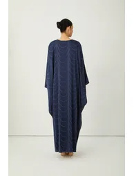 Signature Elegance Blue Rhinestone Embellished Draped Maxi Kaftan - 1