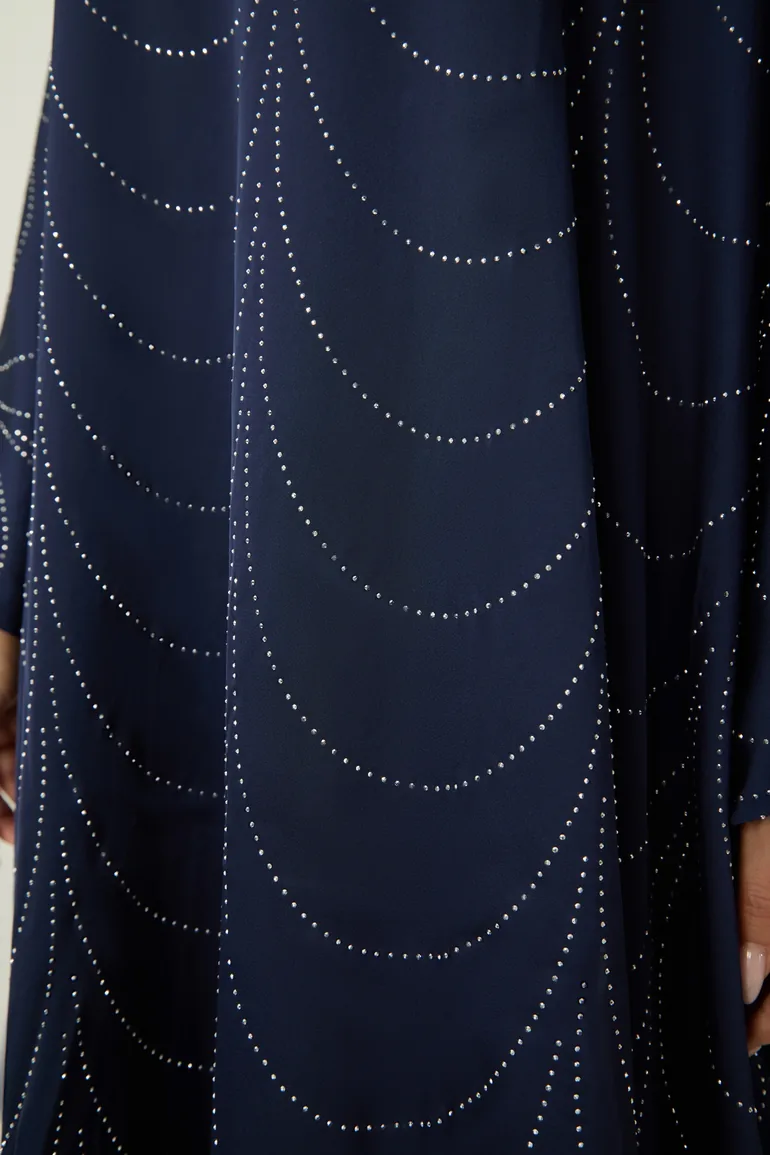 Signature Elegance Blue Rhinestone Embellished Draped Maxi Kaftan - 4