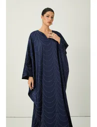 Signature Elegance Blue Rhinestone Embellished Draped Maxi Kaftan - 2