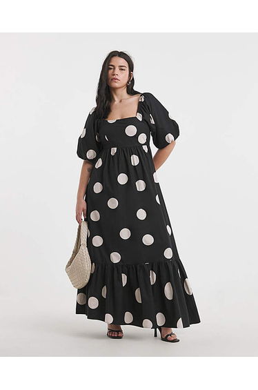 Mono Spot Printed Cotton Maxi Dress