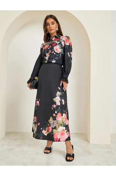 Women Black Floral Print Long Sleeve Shirt