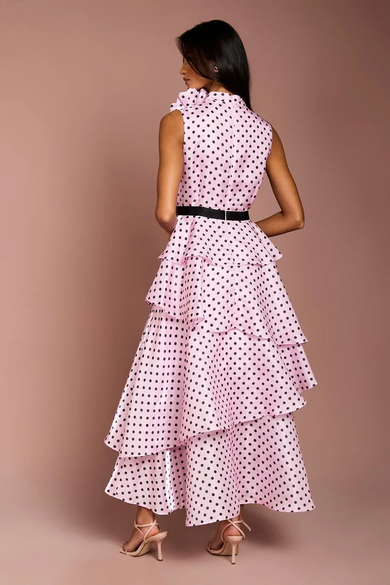 Petite Polka Dot Tiered Organza Midi Dress - 2