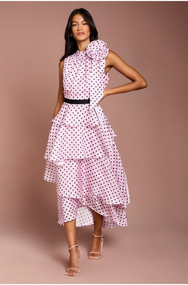 Petite Polka Dot Tiered Organza Midi Dress
