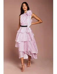 Petite Polka Dot Tiered Organza Midi Dress
