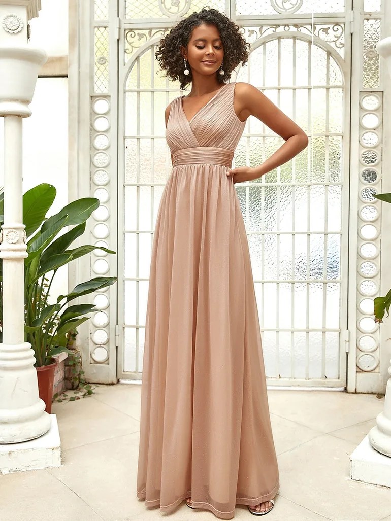 ever STERLING|Double V Neck Floor Length Sparkly Evening Dresses for Party - 1