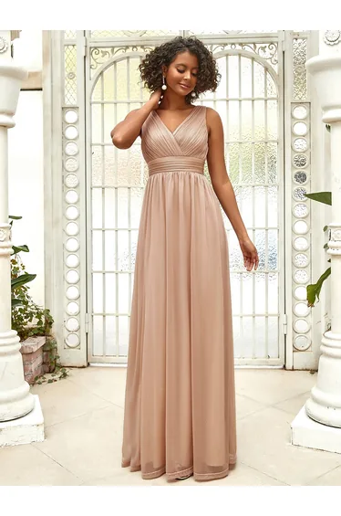 ever STERLING|Double V Neck Floor Length Sparkly Evening Dresses for Party