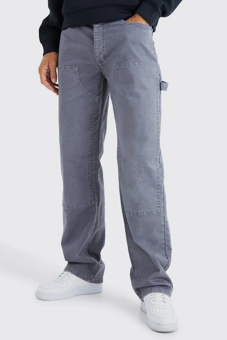 Tall Relaxed Overdye Carpenter Trouser - charcoal