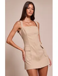 Stone Zip Up Pocket Detail Bodycon Dress - 1