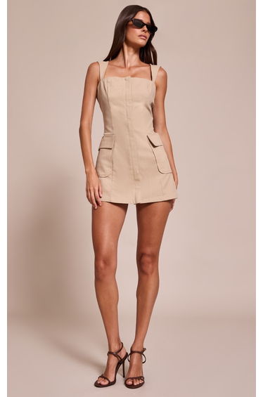Stone Zip Up Pocket Detail Bodycon Dress